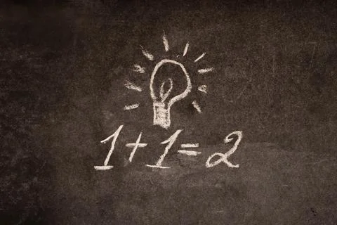 Eureka 1 plus one equals 2, the concept of the right solution. Stock Photos