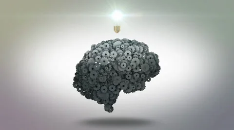 Eureka - a mechanical cogwheel brain and the lightbulb moment of inspiration Stock Footage