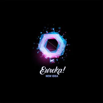 Eureka, new idea, light bulb abstract vector icon. Isolated pink and blue color Stock Illustration