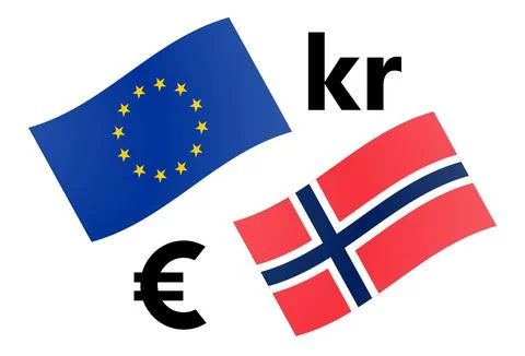EURNOK forex currency pair vector illustration. EU and Norway flag, with Euro Stock Illustration
