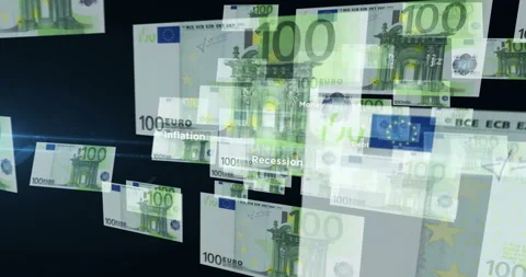 Euro 100 banknote – flying between transparent money Stock Footage 197379535
