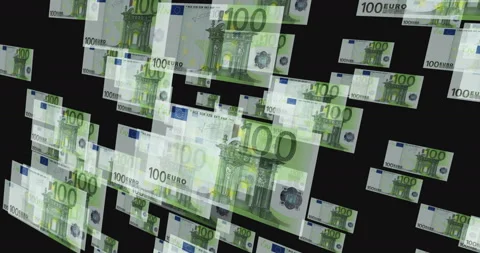 Euro 100 banknote – flying between transparent money Stock Footage 197521725