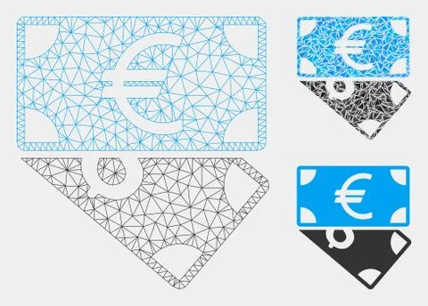 Euro and Dollar Banknotes Vector Mesh Network Model and Triangle Mosaic Icon 스톡 일러스트