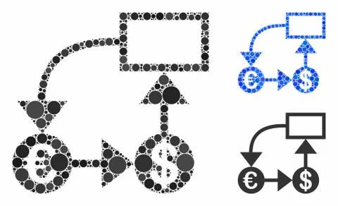 Euro and Dollar flow chart Mosaic Icon of Circle Dots Illustrazione stock