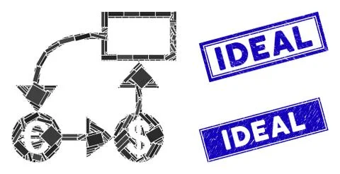 Euro and Dollar Flow Chart Mosaic and Grunge Rectangle Ideal Stamps Stock Illustration