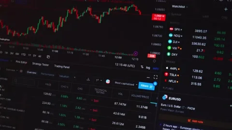 Euro and Us Dollar value fluctuating on stock market app Stock Footage 229684644