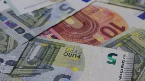 Euro bank notes rotating on an automatic display stand. Stock Footage 271687146