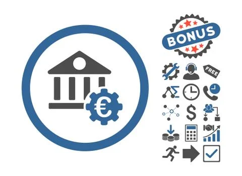 Euro Bank Settings Flat Vector Icon With Bonus Stock Illustration