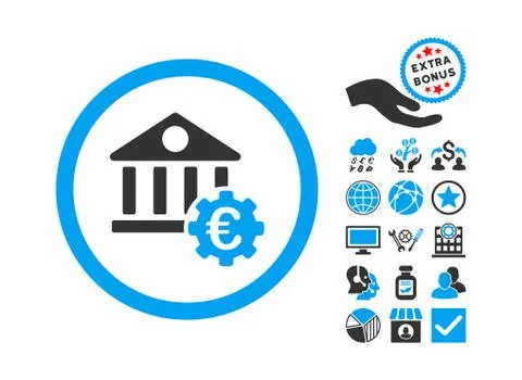 Euro Bank Settings Flat Vector Icon With Bonus Stock Illustration