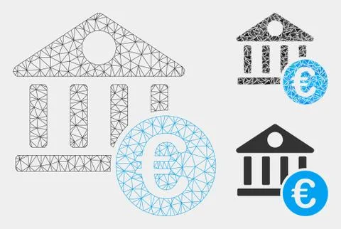Euro Banking Building Vector Mesh Wire Frame Model and Triangle Mosaic Icon Ilustración de archivo