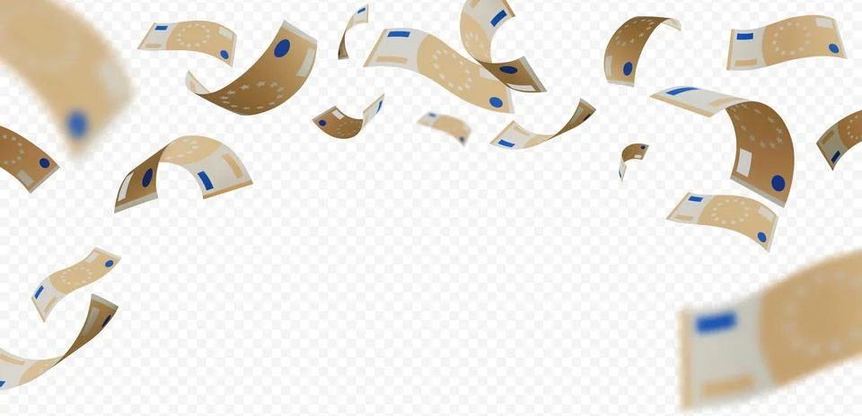 Euro banknote fall from above, vector throw paper bills explosion, realistic Ilustração Stock