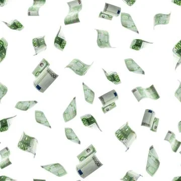 Euro banknote seamless pattern isolated falling background. European money bi Stock Photos