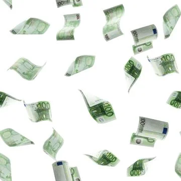 Euro banknote seamless pattern isolated falling background. European money bi Stock Photos