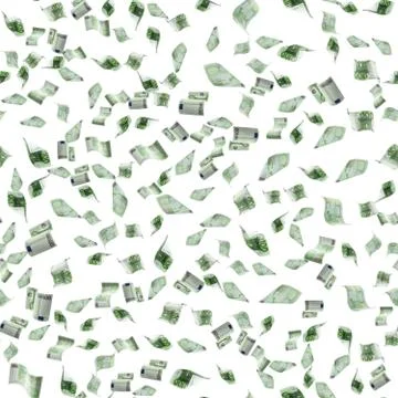 Euro banknote seamless pattern isolated falling background. European money bi Stock Photos