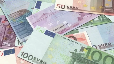Euro banknotes background. Close up on Many euro money bills. EU money bank.. Stock Footage 265927425