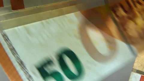 Euro banknotes close-up. The hand of a man and fifty-ruble banknotes. Video stock 201692554