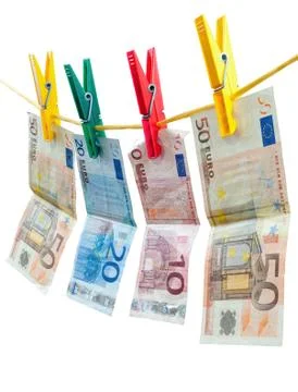 Euro banknotes on clothesline Stock Photos