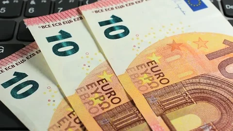Euro banknotes on Computer Keyboard Stock Footage 340389503