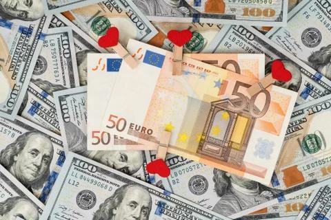 Euro banknotes on dollars Foto stock