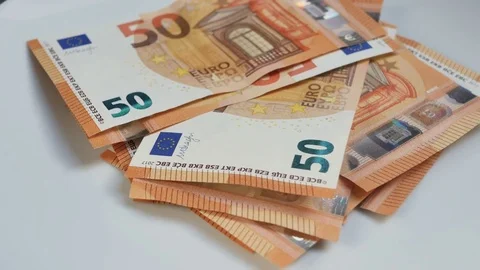 Euro banknotes falling down, fifty 50 euro Stock Footage 81840931