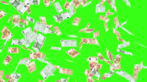 Euro banknotes falling down on the green screen Stock Footage 308456813