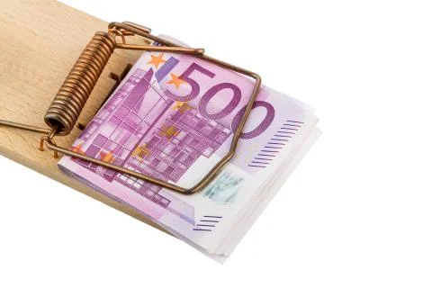 Euro banknotes in mouse trap Stock Photos