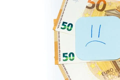 Euro banknotes with notes on white background isolated. Covid, Coronavirus.Cr Stock Photos