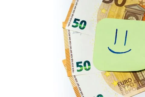 Euro banknotes with notes on white background isolated. Covid, Coronavirus.Cr Stock Photos