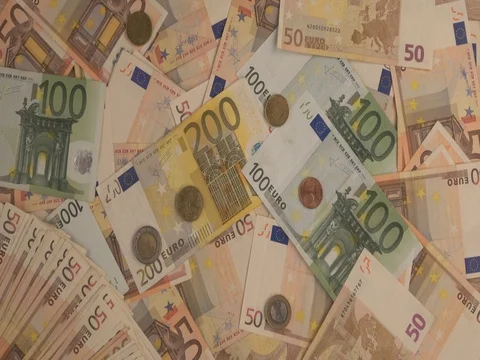 Euro banknotes on the table Stock Footage