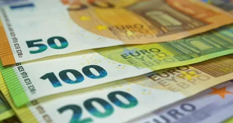 Euro banknotes of various denominations Stock Footage 251828695