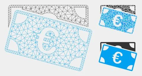 Euro Banknotes Vector Mesh Network Model and Triangle Mosaic Icon Stock Illustration