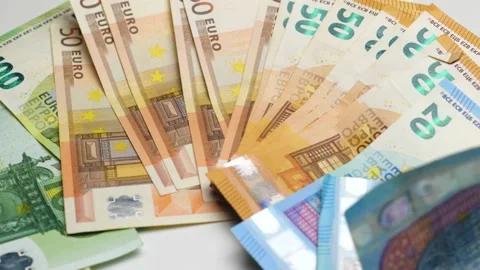 Euro banknotes on the white table Stock Footage 148402915