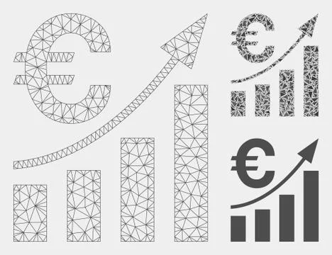 Euro Bar Chart Trend Vector Mesh 2D Model and Triangle Mosaic Icon 库存插图