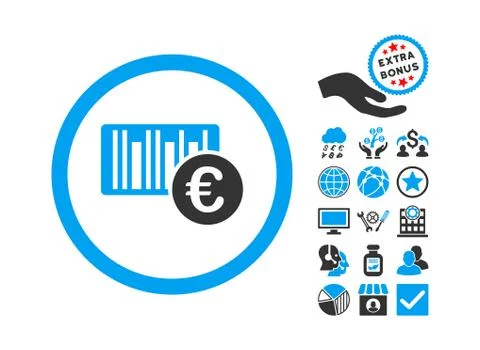 Euro Barcode Flat Vector Icon With Bonus 스톡 일러스트