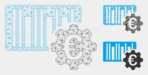 Euro Barcode Setup Vector Mesh Network Model and Triangle Mosaic Icon 스톡 일러스트
