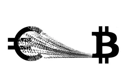 Euro being digitized into bitcoin Stock Illustration