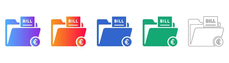 Euro Bill Folder Document Icon Set Stock Illustration