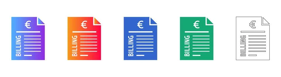 Euro Billing Invoice Document Icon Set Stock Illustration
