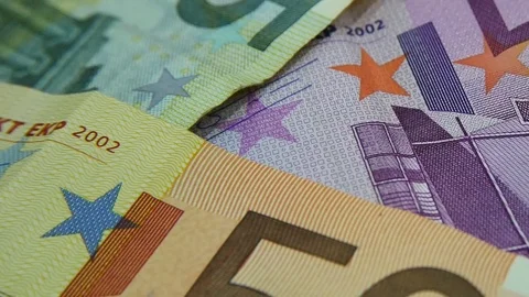Euro bills panning Stock Footage