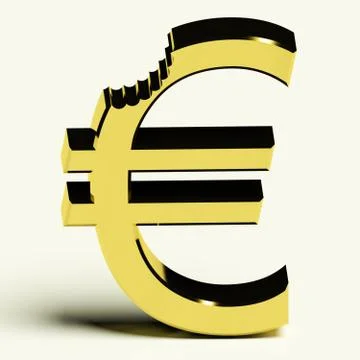 Euro with bite showing devaluation crisis and recession Illustrazione stock