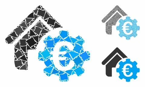 Euro building payment gear Composition Icon of Unequal Parts Ilustración de archivo