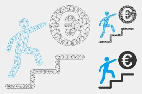 Euro Business Steps Vector Mesh 2D Model and Triangle Mosaic Icon Stock Illustration