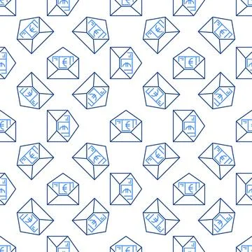 Euro Cash in Open Envelope vector EU Finance concept line seamless pattern Illustrazione stock