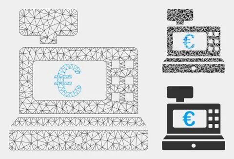 Euro Cashbox Vector Mesh Network Model and Triangle Mosaic Icon Stock Illustration