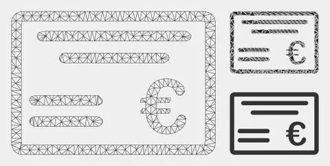 Euro Cheque Vector Mesh Network Model and Triangle Mosaic Icon Stock Illustration