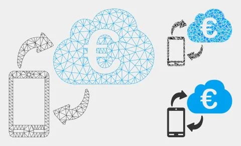 Euro Cloud Banking Vector Mesh Carcass Model and Triangle Mosaic Icon Stock Illustration