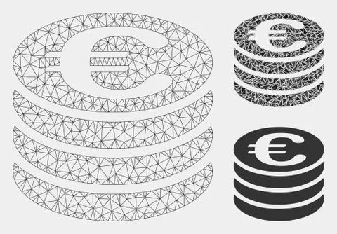 Euro Coin Column Vector Mesh Network Model and Triangle Mosaic Icon Illustrazione stock