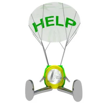 Euro coin robot paratrooper airdrop help rendering illustration Illustrazione stock