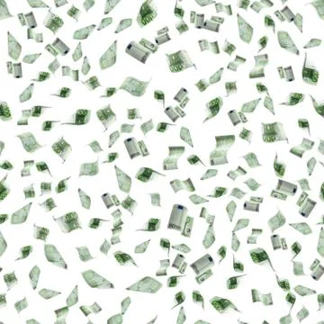Euro coin seamless pattern falling banknotes. European money on white isolati Stock Photos