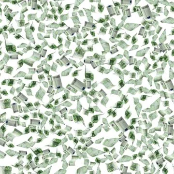 Euro coin seamless pattern falling banknotes. European money on white isolati Stock Photos